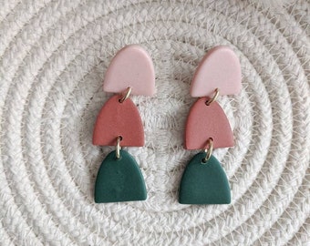 BRIAR bell arch tri-coloured dangle polymer clay earrings with stainless steel earring posts