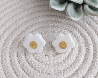 DAISY flower polymer clay studs, with stainless steel earring posts