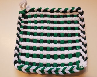 Agarradera de lazo tejido en una mezcla de rayas blancas y verdes - 'Lucky'