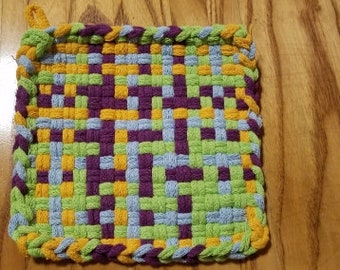 Agarradera tejida con bucle en una mezcla de azul, amarillo, verde y morado - 'Magic Lime'