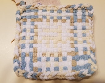 Agarradera de bucle tejido en azul claro, tostado, crema y blanco - 'Zen'