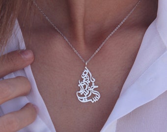 Silver Persian Calligraphy Necklace, Persian Typography Pendant, Sterling Silver Necklace, Persian Gift, Handmade Necklace