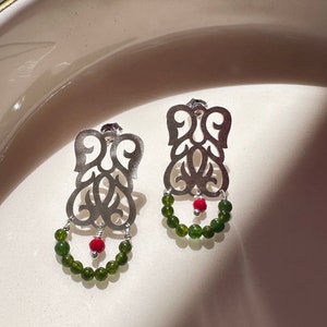 Sterling Silver Earrings, Floral Jade Earrings, Lightweight Earrings, Nature Inspired, Modern Earrings, Handmade Silver, Unique Gift for Her