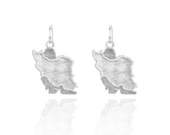 Sterling Silver Dangle Iran Earrings, Persian Iran Map, Handmade Jewelry, Persia