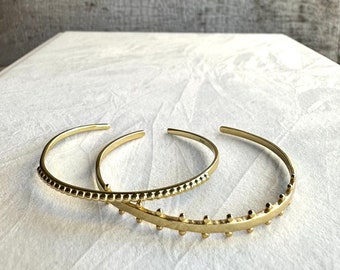 Silver Cuff Stacking Bangles, Gold Plated Silver Minimal and Modern Bangles , Golden Bracelets, Adjustable Delicate Cuff (Set of Tw0)