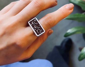 Silver Persian Calligraphy Iran Signet Ring, Persian Unisex Signet Ring, Silver Rectangle Iran Ring, Persian Ring, Statement Ring, ایران من