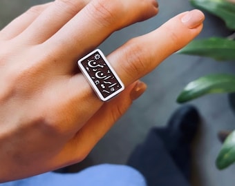 Handmade Sterling Silver Persian Calligraphy Ring, Iran Signet, ایران من
