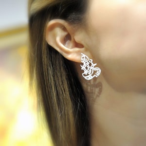 Silver Persian Calligraphy Stud Earrings, Silver Typography Stud, Poem Earrings, Handmade Jewelry, Handmade Earrings, Gift for Her