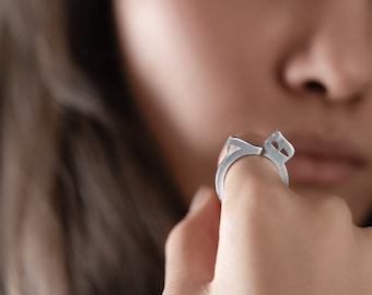 Hoge Perzische kalligrafie sterlingzilveren ring, hedendaags uniseks ontwerp, moderne ring, draagbare kunst, niets, هیچ