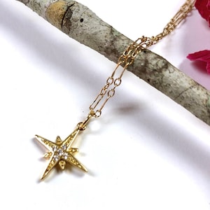 Dainty Gold North Star Necklace, North Star Necklace, Star Necklace, Starburst Necklace, North Star Jewelry , Minimalist Necklace