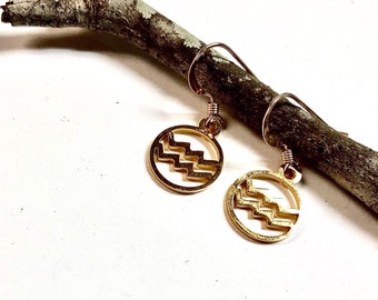 Gold Aquarius Zodiac Earrings, Aquarius Earrings , Aquarius Jewelry, Zodiac Earrings ,Zodiac Jewelry, Minimalist Earrings