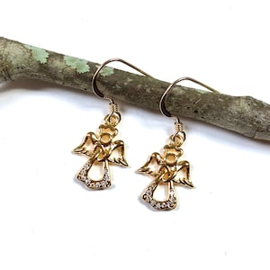 Gold Angel Earrings, Angel Earrings, Christmas Earrings , Guardian Angel Earrings, Dangle Earrings, Angel Jewelry, Holiday Earrings