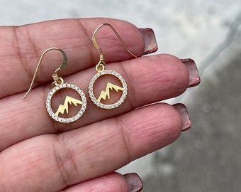 Dainty Gold Mountain Earrings, Small Mountain Dangle Earrings, Minimalist Earrings, Minimalist Jewelry , Mountain Jewelry, 14 kt Gold Filled