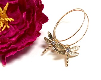 Gold Dragonfly Earrings, Dragonfly Hoop Earrings, Gold Hoop Earrings, Gold Hoops, Minimalist Earrings, Minimalist Jewelry, Summer Jewelry