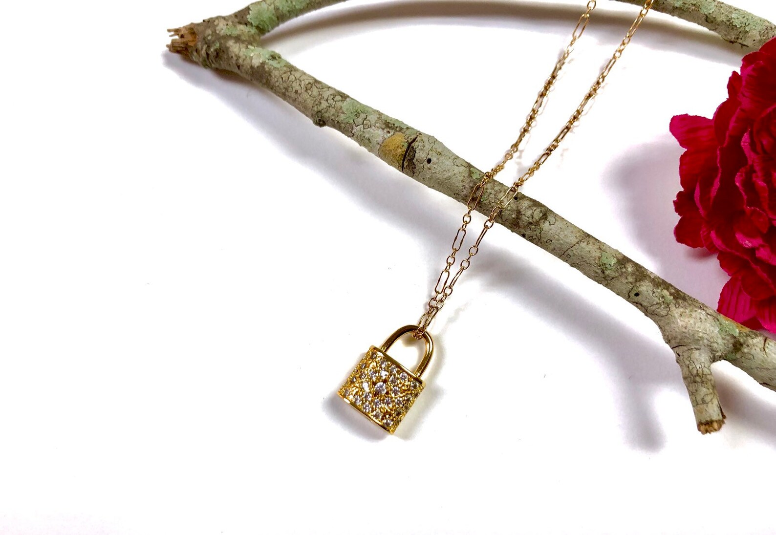 Dainty Gold Lock Necklace Small Lock Necklace Lock Layering Etsy
