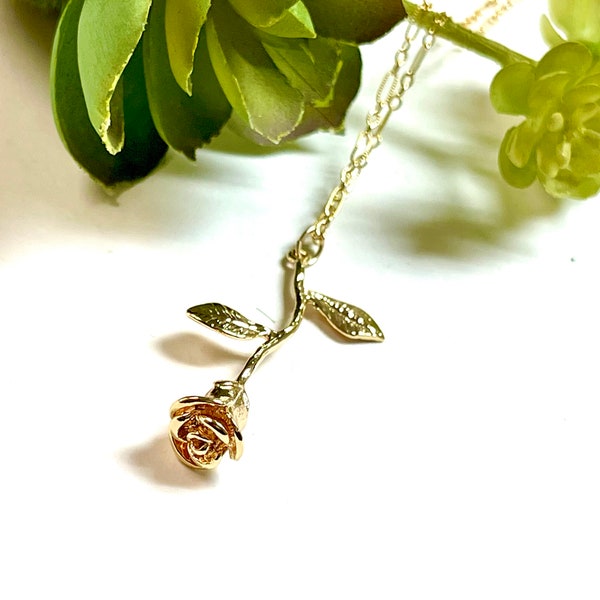 Gold Rose Necklace, Rose Necklace , Flower Necklace, Rose Jewelry , Flower Jewelry , Rosebud Necklace, Summer Jewelry , Bridesmaid Gift