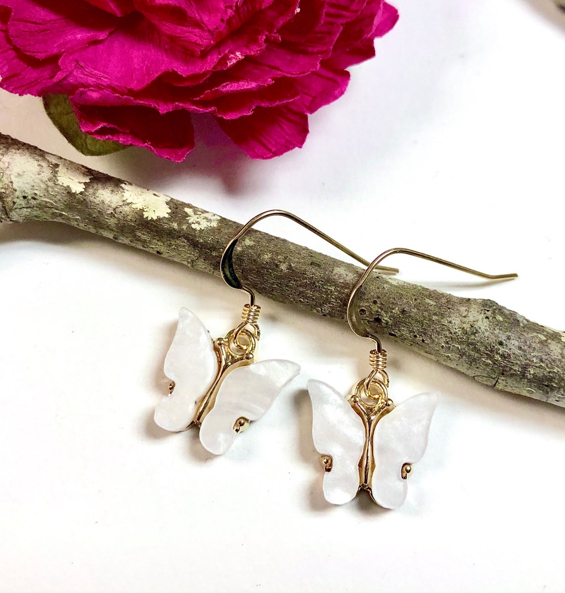 Butterfly Earrings White Butterfly Earrings Small Butterfly Etsy