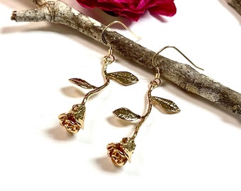 Gold Rose Earrings, Rose Earrings, Flower Earrings, Rose Jewelry , Flower Jewelry, Rosebud Earrings, Summer Jewelry , Bridesmaid Gift