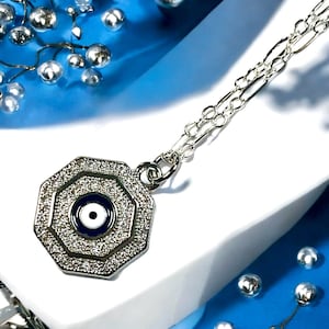 Silver Evil Eye Necklace • Protection Necklace • Evil Eye Pendant • Evil Eye Jewelry  • Eye of Protection • Sterling Silver Chain• Evil Eye