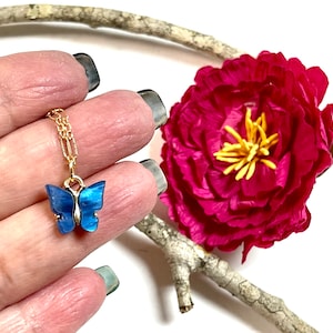 Dainty Butterfly Necklace,Small Blue Butterfly Necklace, Gold Layering Necklace, Minimalist Necklace, Minimalist Jewelry, Summer Jewelry