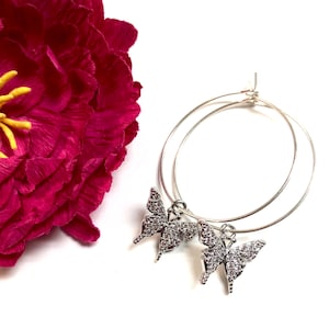 Silver Butterfly Earrings,Butterfly Hoop Earrings,Silver Hoop Earrings, Silver Hoops,Minimalist Earrings, Minimalist Jewelry,Summer Jewelry