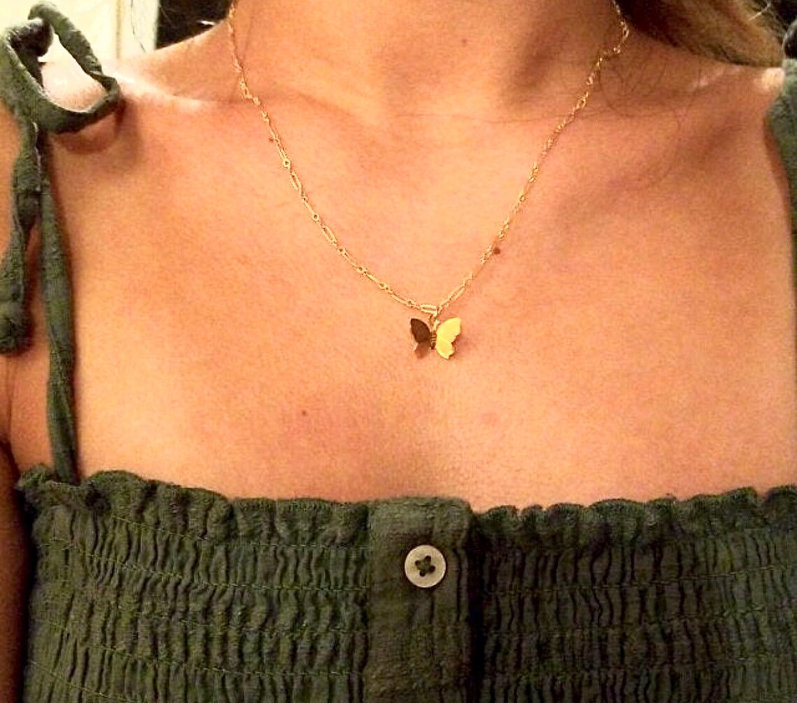 Shining Butterfly Necklace - Pink Gold