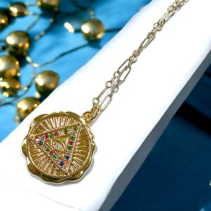 Gold Evil Eye Necklace • Protection Necklace •  Evil Eye Pendant •Protection Gift for Family • Eye of Protection • 14 alt Gold Filled Chain