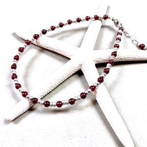 Beaded Anklet, Garnet Ankle Bracelet, Boho Anklet, Beach Anklet, Foot Jewelry, Beachy Jewelry, Summer Jewelry, Minimalist Jewelry
