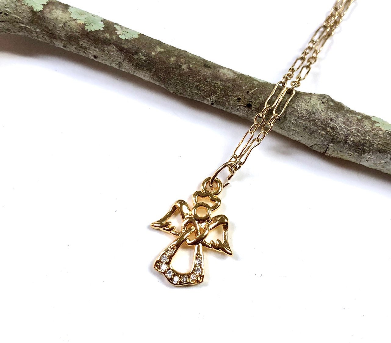 Dainty Gold Angel Necklace Angel Necklace Christmas  Etsy