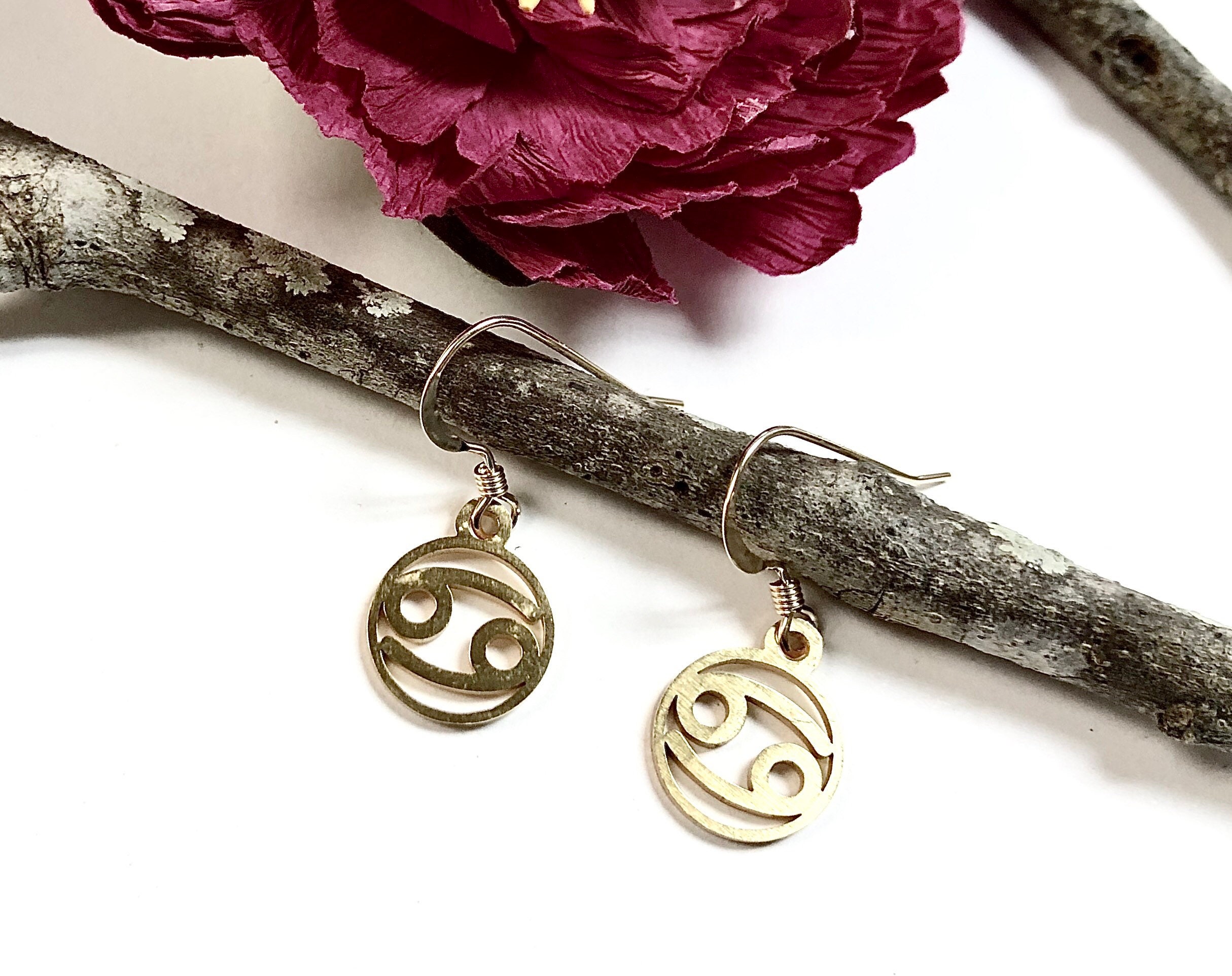 Gold Cancer Zodiac Earrings Cancer Earrings Cancer Jewelry Etsy