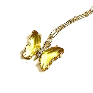 Dainty Butterfly Necklace, Yellow Crystal Butterfly Necklace, Gold Layering Necklace, Minimalist Necklace,Minimalist Jewelry, Summer Jewelry