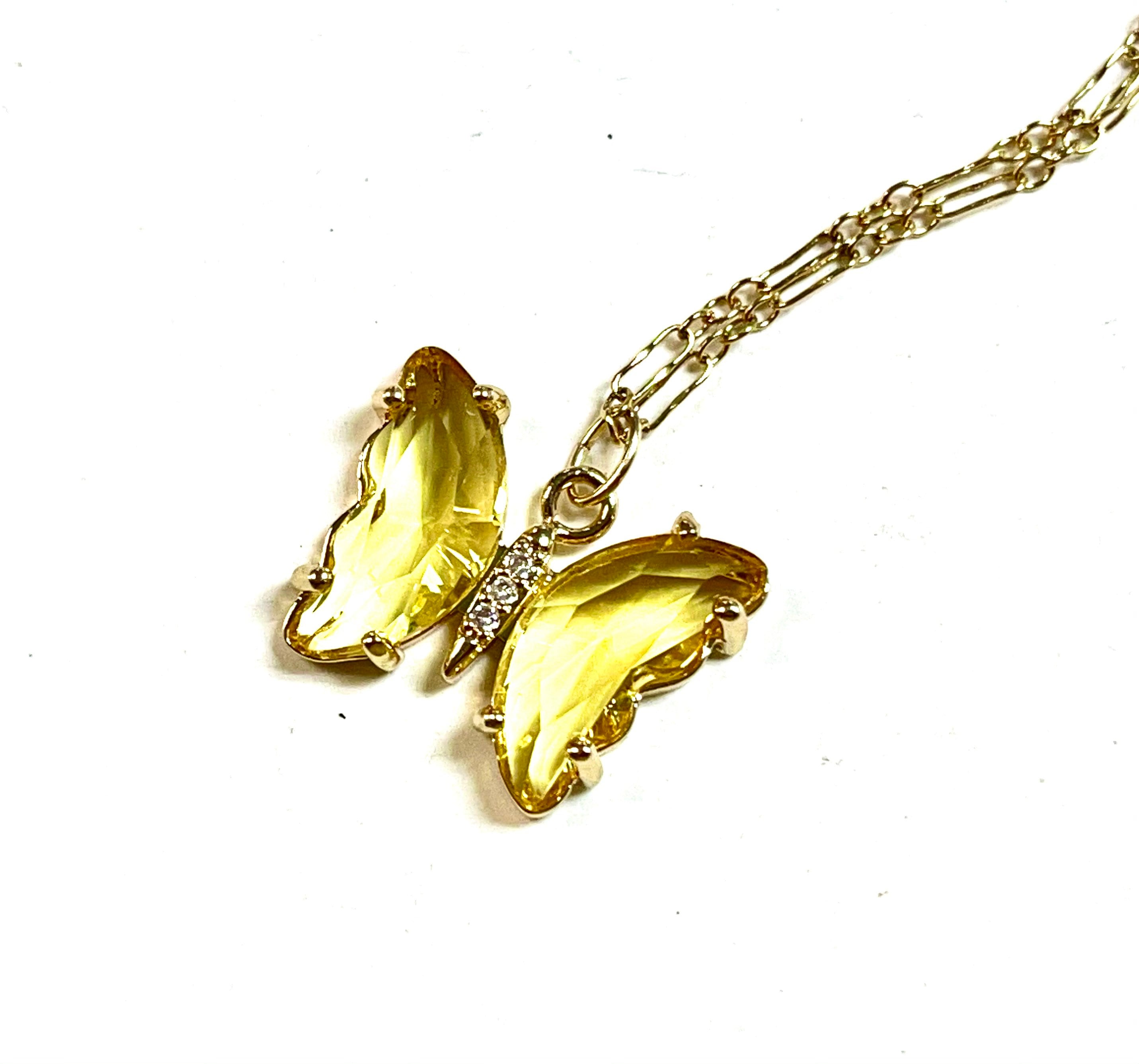 Dainty Butterfly Necklace Yellow Crystal Butterfly Necklace Etsy