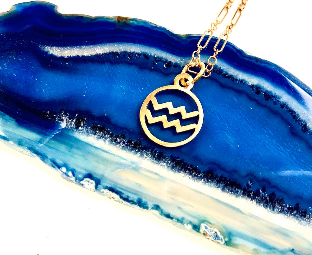 Gold Aquarius Zodiac Necklace Aquarius Necklace Zodiac Etsy