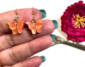 Butterfly Earrings, Orange Butterfly Earrings, Small Butterfly Dangle Earrings, Minimalist Earrings, Butterfly Jewelry , Summer Jewelry,