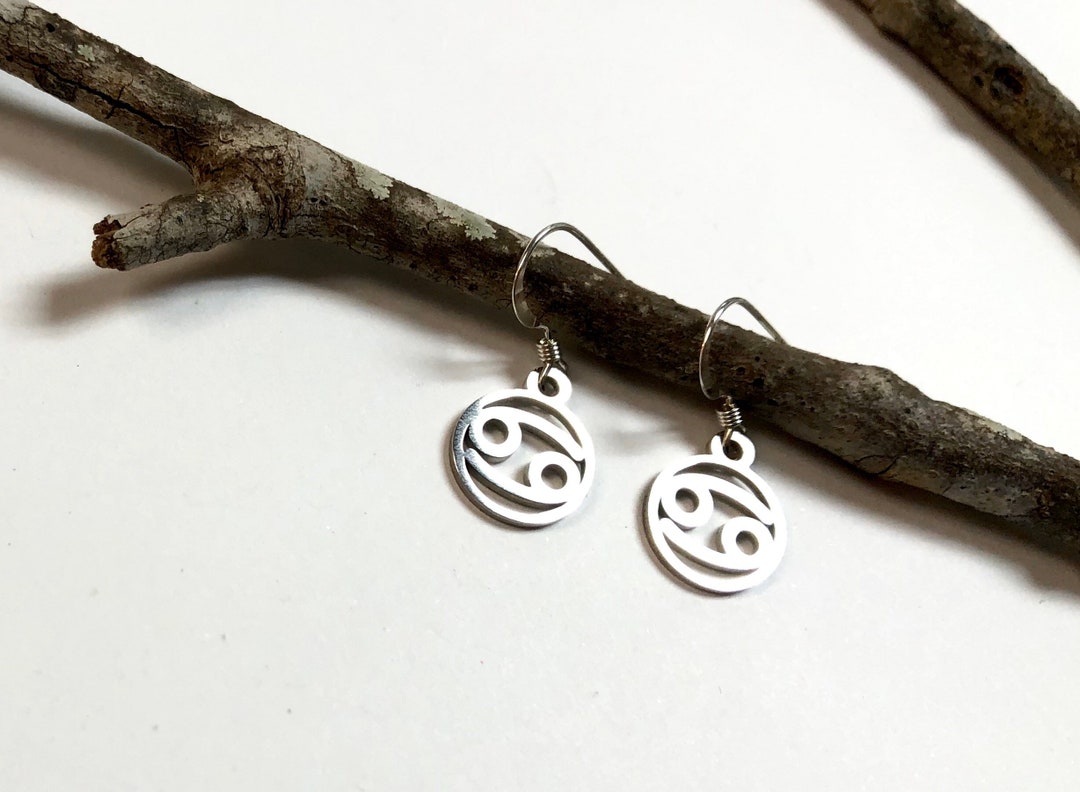 Silver Cancer Zodiac Earrings Cancer Earrings Zodiac Etsy