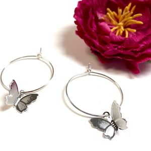 Silver Butterfly Earrings, Butterfly Hoop Earrings,Silver Hoop Earrings,Silver Hoops,Minimalist Earrings, Minimalist Jewelry, Summer Jewelry
