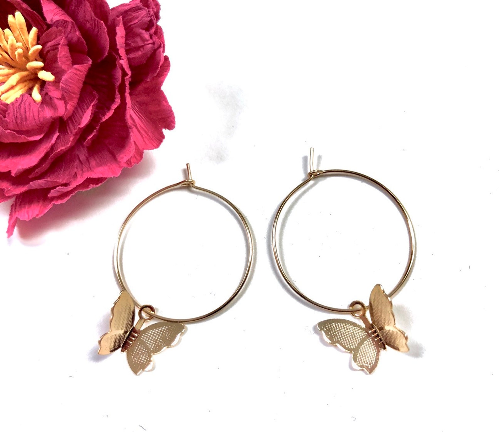 Gold Butterfly Earrings Butterfly Hoop Earrings Gold Hoop Etsy