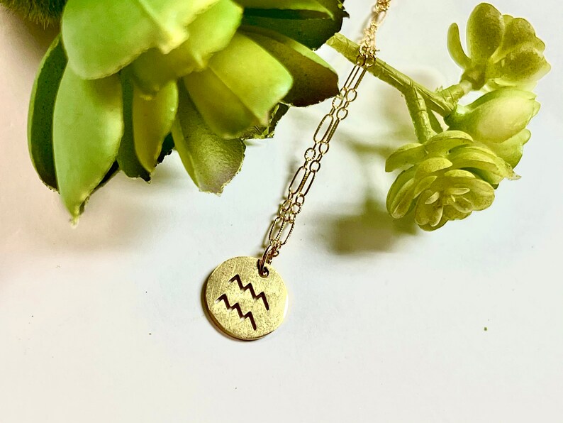 Gold Aquarius Zodiac Necklace Aquarius Necklace Zodiac Etsy