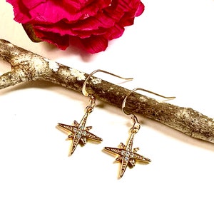 Dainty Gold North Star Earrings, North Star Earrings, Star Earrings, Starburst Earrings, North Star Jewelry, Minimalist Earrings