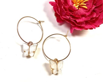Butterfly Earrings, Butterfly Hoop Earrings, Gold Hoop Earrings, Gold Hoops, Minimalist Earrings, Minimalist Jewelry, Summer Jewelry