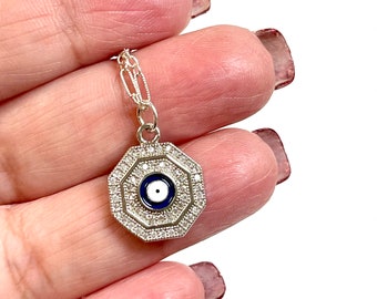 Silver Evil Eye Necklace, Evil Eye Necklace, Evil Eye Jewelry, Evil Eye Charm, Protection Necklace, Evil Eye Pendant, Layering Necklace
