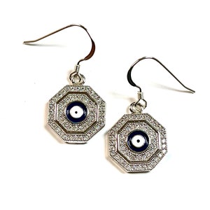 Silver Evil Eye Earrings, Evil Eye Jewelry, Evil Eye Charm, Protection Earrings, Turkish Eye Earrings, Sterling Silver, Eye Earrings