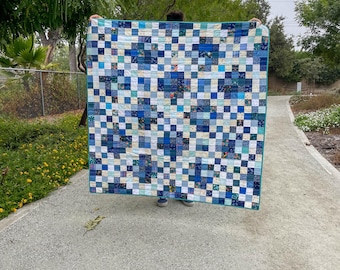Blue Patchwork Quilt | Throw Quilt | Blue and White Quilt | Double Irish Chain Quilt | Classic Quilt