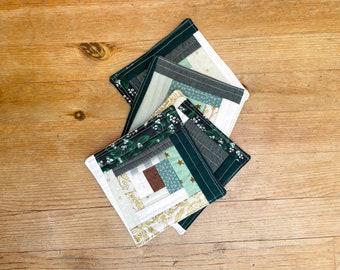 Quilted Coasters | Green and White Log Cabin Coasters| 4 Pack of Coasters