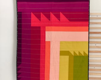 Quilted Wall Hanging | Modern Quilt | Pink and Green Quilt | Bold and Bright Wall Art | Quilted Wall Art