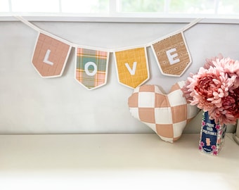 Pink and Yellow Quilted Valentine Banner | Valentine Decor | Modern Quilted Valentine Sign | Quilted Holiday Decor