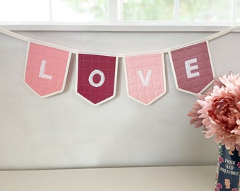 Pink and Purple Quilted Valentine Banner | Valentine Decor | Modern Quilted Valentine Sign | Quilted Holiday Decor | Love Banner