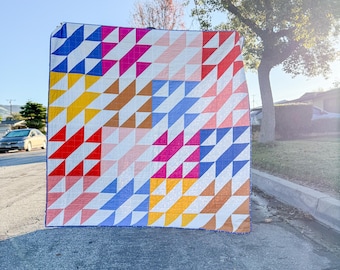 Multicolor Summer Fly Quilt | Throw Quilt | Blue Yellow Pink Red and White Quilt | Modern Geometric Quilt
