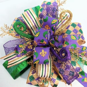 Mardi Gras Lantern Swag, Glam and Glitter Mardi Gras Decorations, New  Orleans Large Bow Tree Topper, Fat Tuesday Lantern Bow Porch Decor