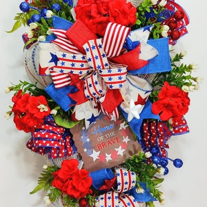 Patriotic Teardrop Door Swag: Red, White & Blue Summer Decor